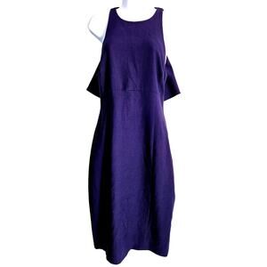Cinq a Sept Makenna Sheath Dress Size 12 Purple Ruffle Back Cut Out Professional